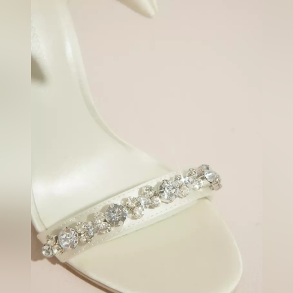 Oleg Cassini Cream Satin Bow Block Heel Sandals with Crystal Strap - Picture 5 of 8